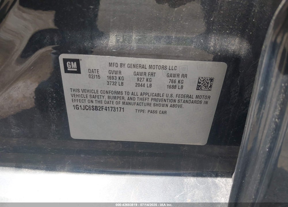 2015 CHEVROLET SONIC VIN: 1G1JC6SB2F4173171