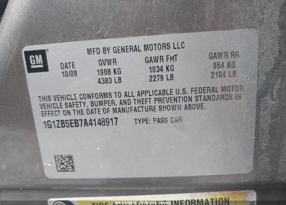 2010 CHEVROLET MALIBU VIN: 1G1ZB5EB7A4148917