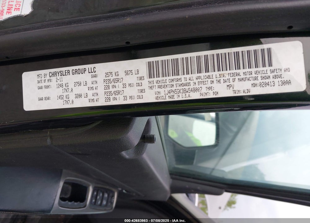 2011 JEEP LIBERTY VIN: 1J4PN5GK3BW548007