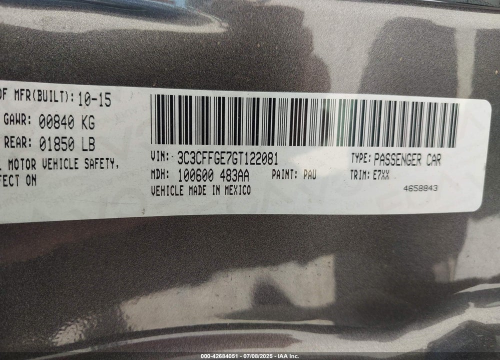 2016 FIAT 500E VIN: 3C3CFFGE7GT122081