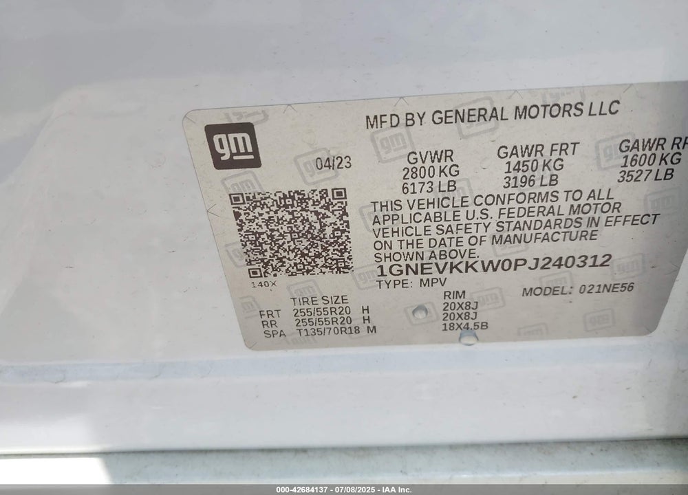2023 CHEVROLET TRAVERSE AWD PREMIER VIN: 1GNEVKKW0PJ240312