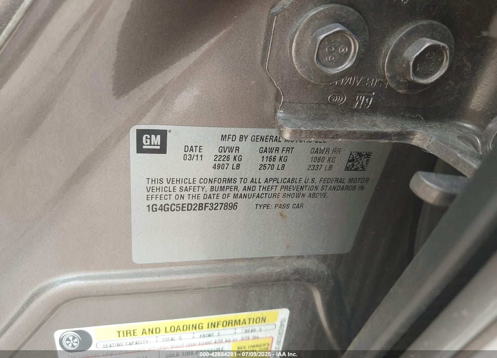 2011 BUICK LACROSSE CXL VIN: 1G4GC5ED2BF327896