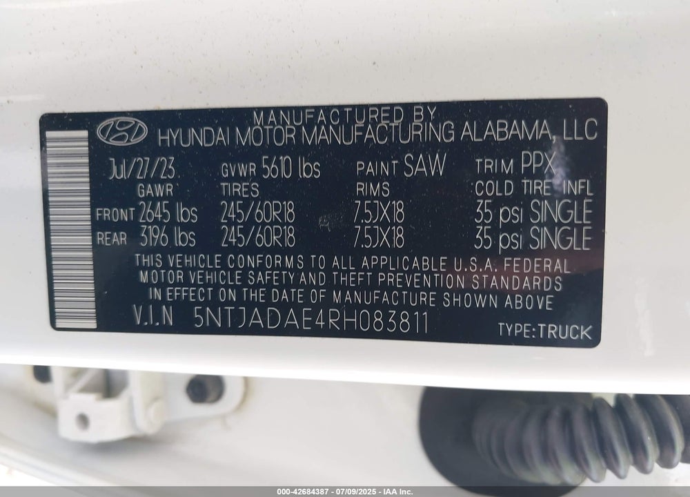 2024 HYUNDAI SANTA CRUZ VIN: 5NTJADAE4RH083811