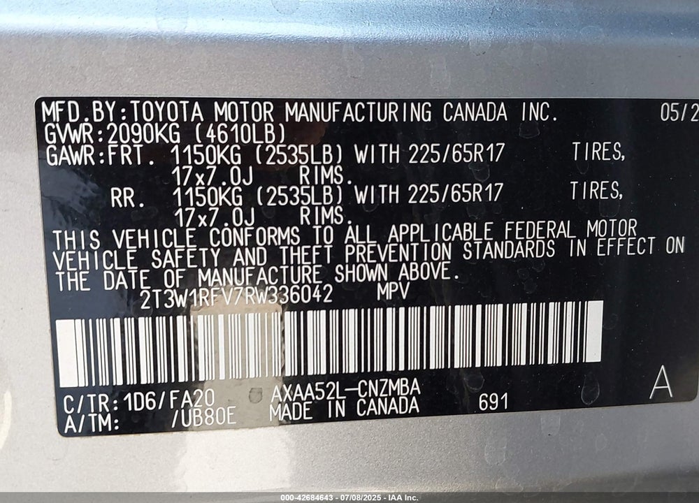 2024 TOYOTA RAV4 VIN: 2T3W1RFV7RW336042