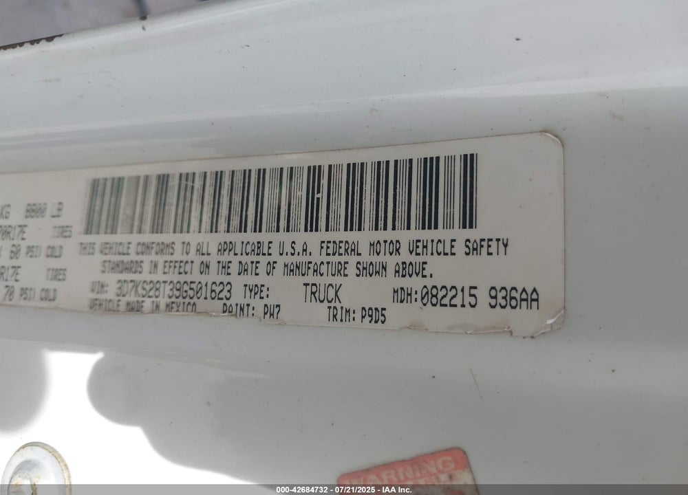 2009 DODGE RAM 2500 VIN: 3D7KS28T39G501623