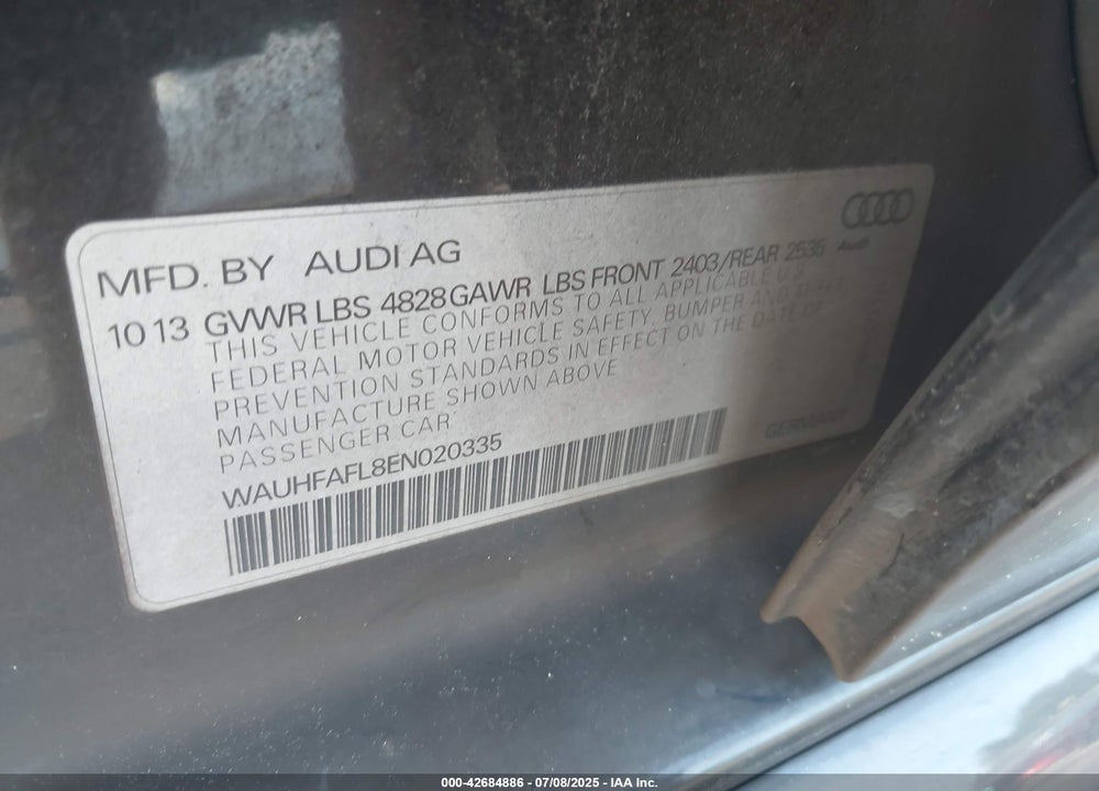 2014 AUDI A4 VIN: WAUHFAFL8EN020335
