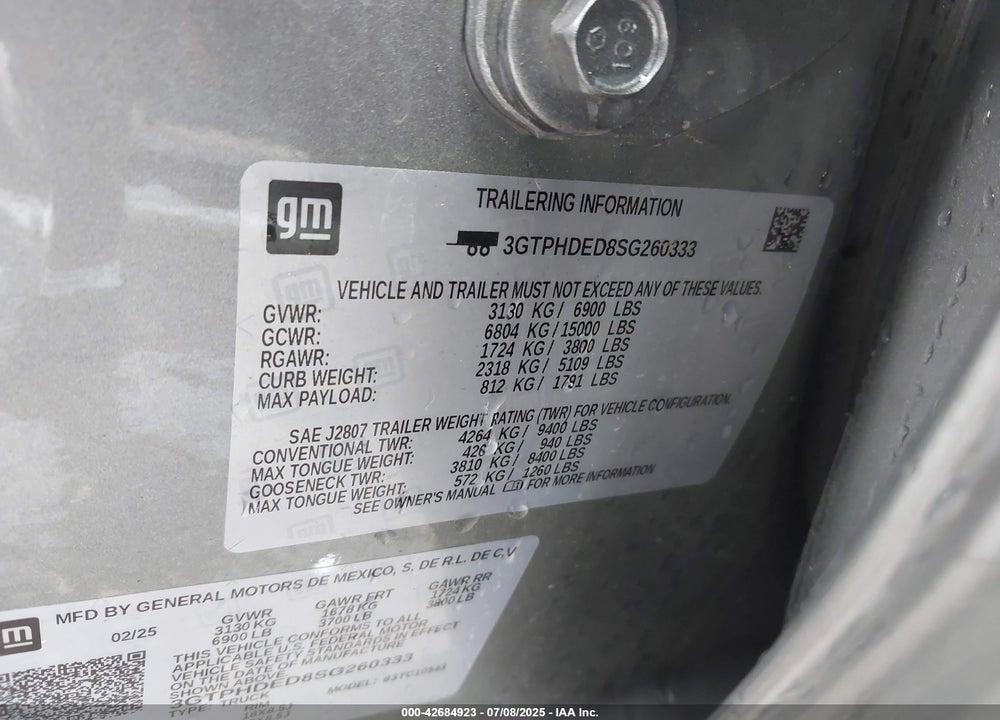 2025 GMC SIERRA VIN: 3GTPHDED8SG260333