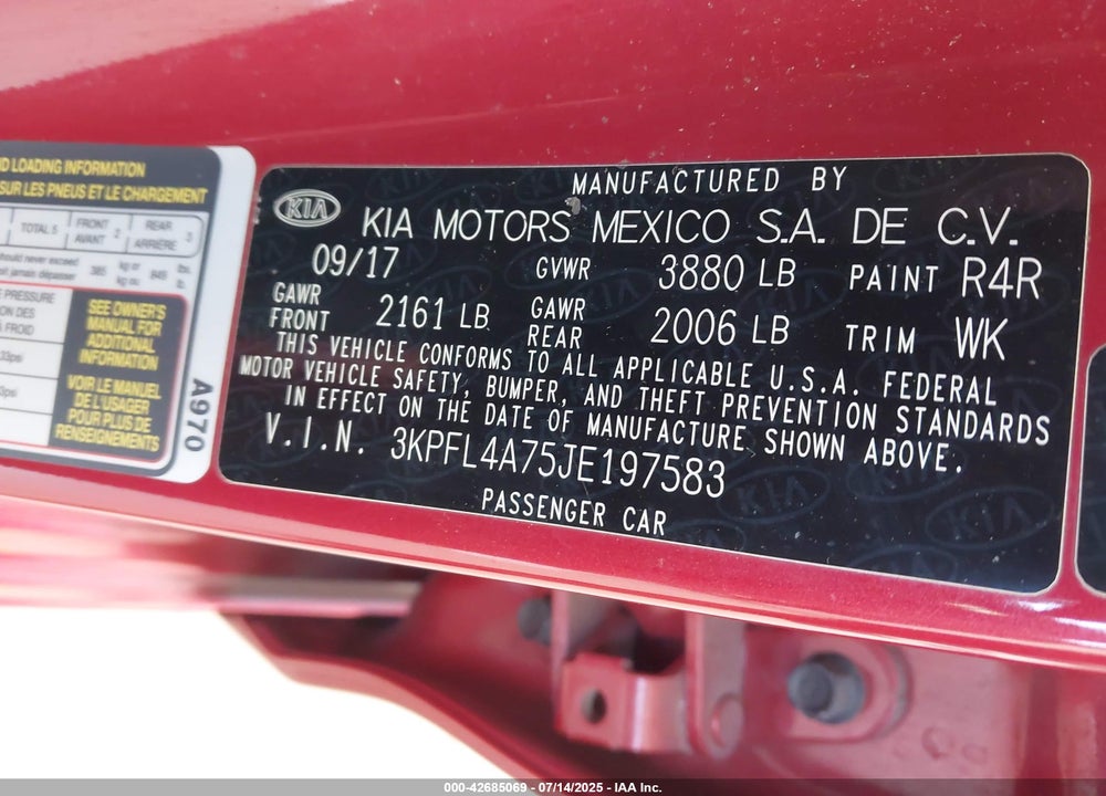 2018 KIA FORTE VIN: 3KPFL4A75JE197583