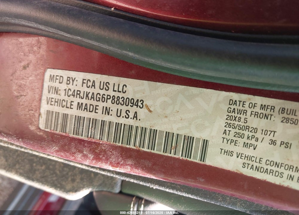 2023 JEEP GRAND CHEROKEE L VIN: 1C4RJKAG6P8830943
