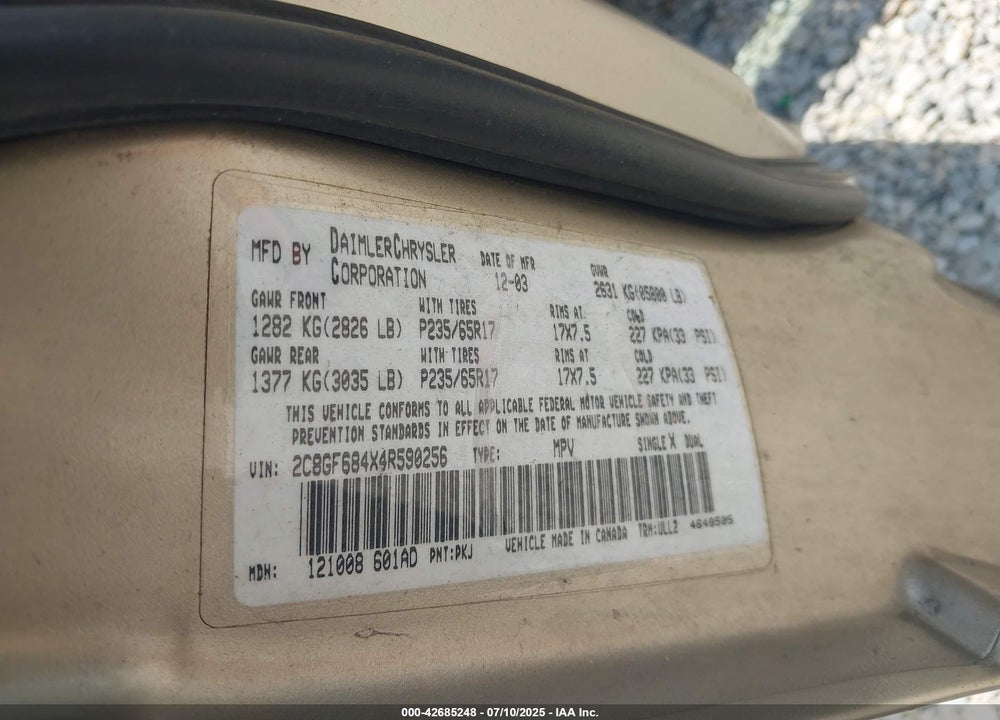 2004 CHRYSLER PACIFICA VIN: 2C8GF684X4R590256