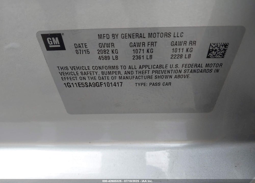 2016 CHEVROLET MALIBU LIMITED VIN: 1G11E5SA9GF101417