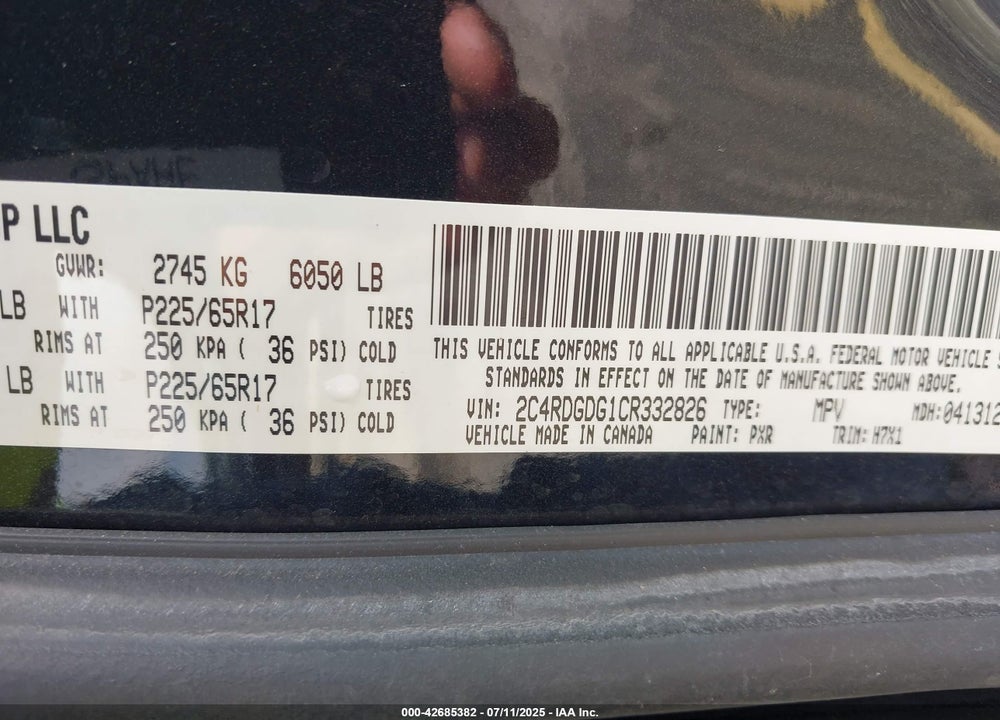 2012 DODGE GRAND CARAVAN VIN: 2C4RDGDG1CR332826