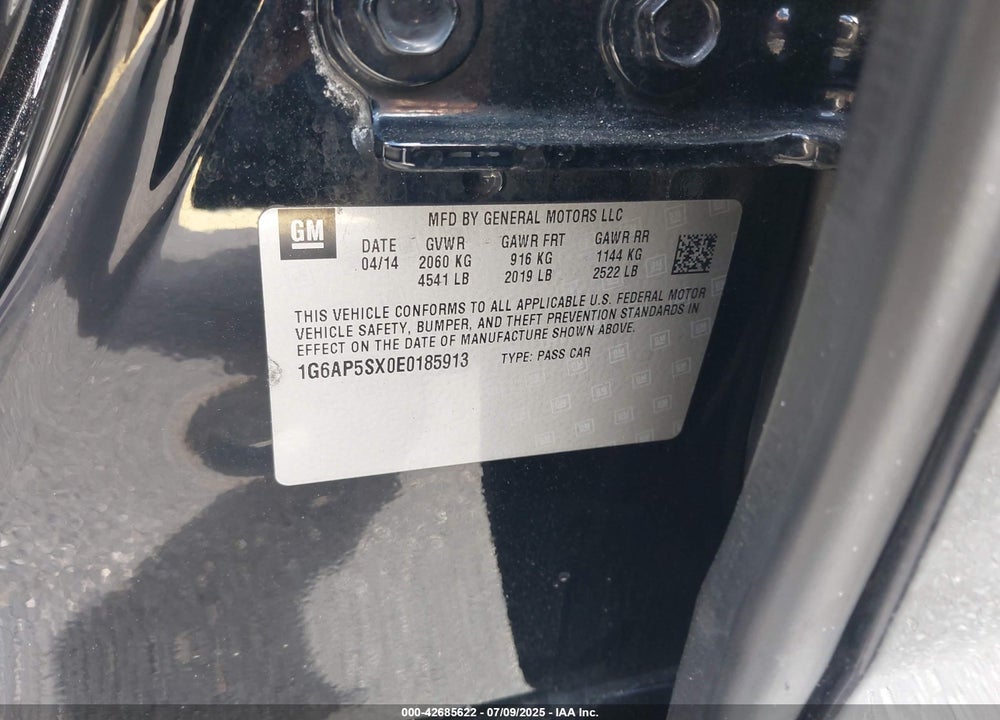 2014 CADILLAC CTS VIN: 1G6AP5SX0E0185913