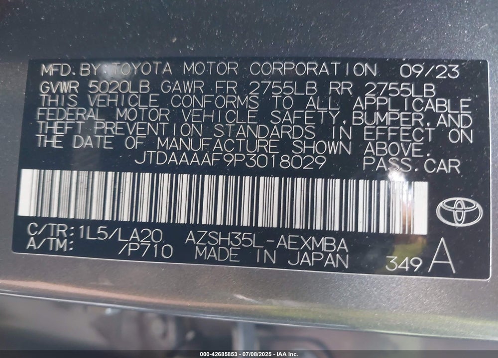 2023 TOYOTA CROWN VIN: JTDAAAAF9P3018029
