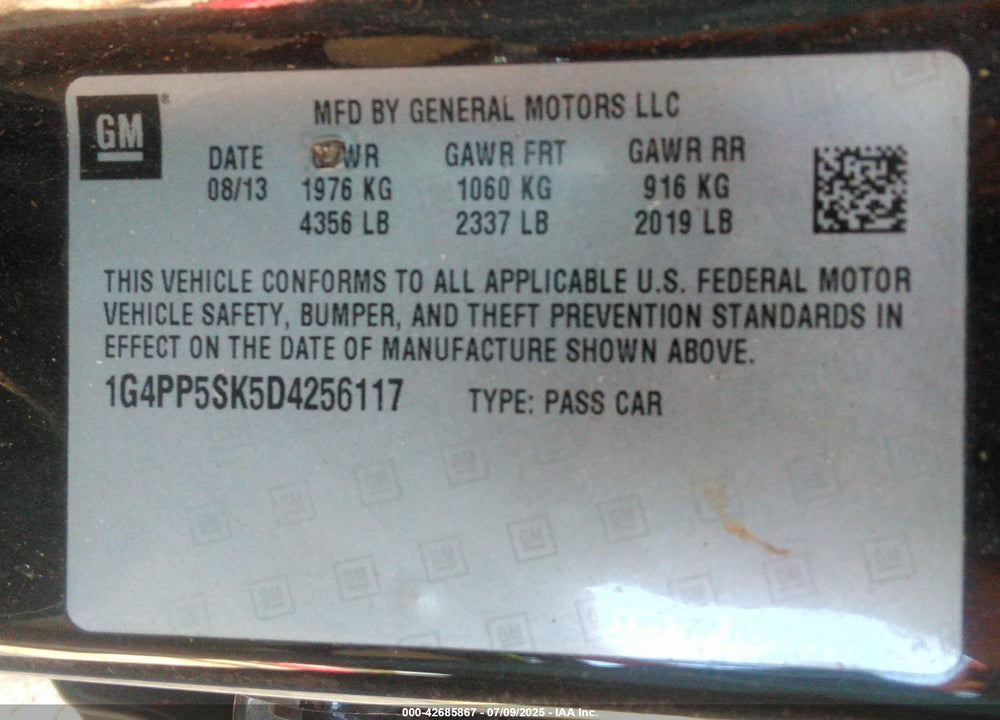 2013 BUICK VERANO VIN: 1G4PP5SK5D4256117