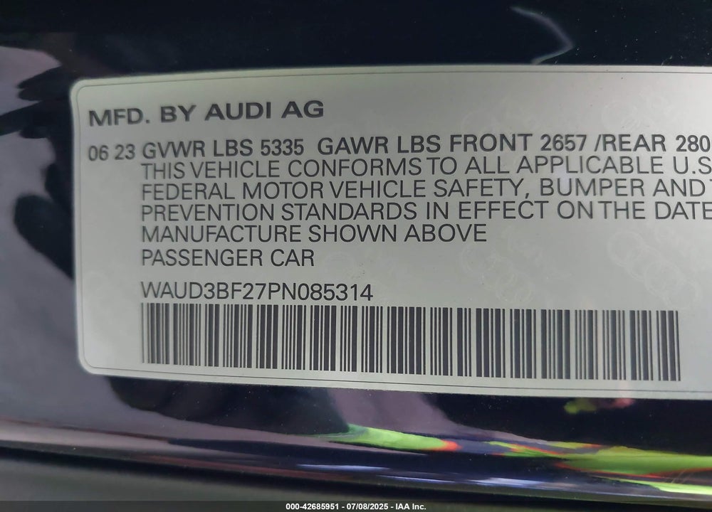 2023 AUDI A6 VIN: WAUD3BF27PN085314
