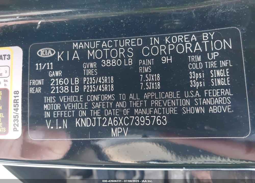 2012 KIA SOUL VIN: KNDJT2A6XC7395763