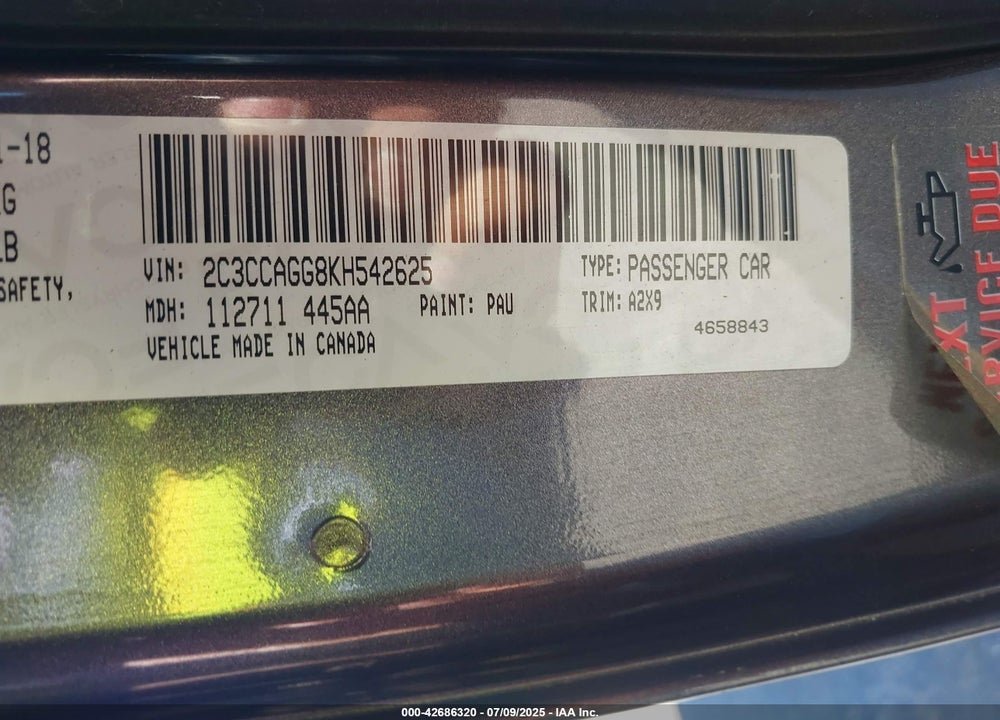 2019 CHRYSLER 300 VIN: 2C3CCAGG8KH542625