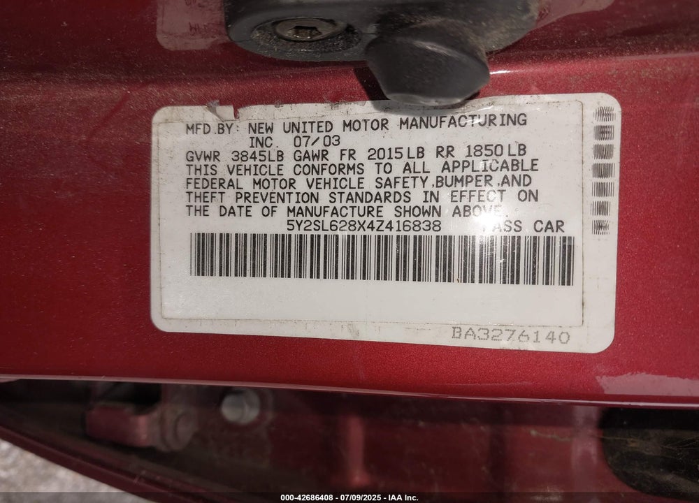 2004 PONTIAC VIBE VIN: 5Y2SL628X4Z416838