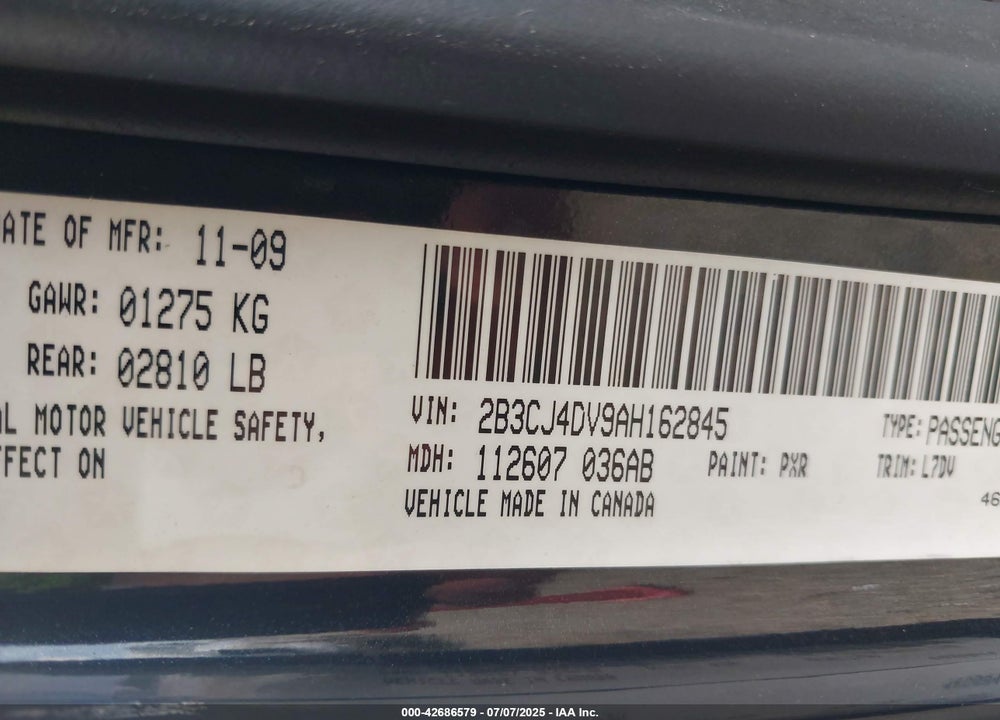 2010 DODGE CHALLENGER VIN: 2B3CJ4DV9AH162845