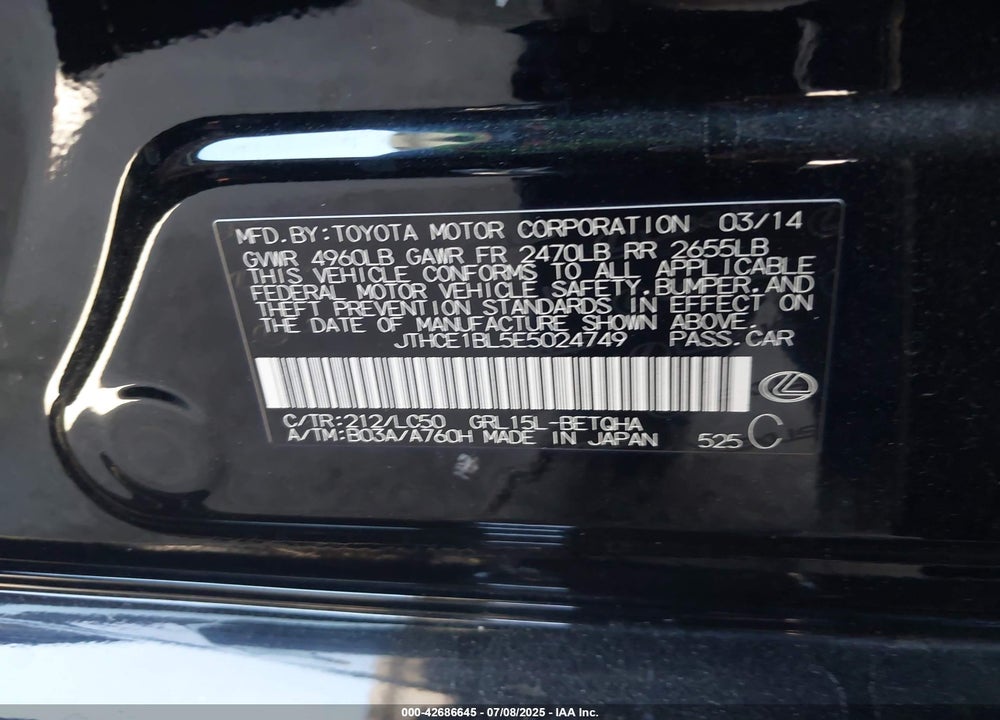 2014 LEXUS GS 350 VIN: JTHCE1BL5E5024749