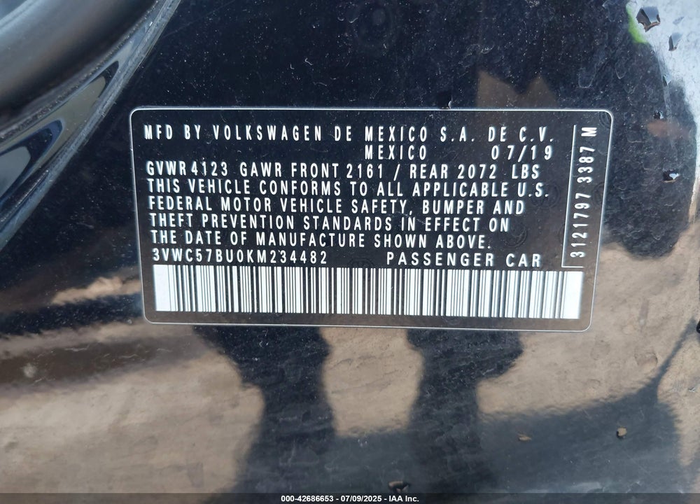 2019 VOLKSWAGEN JETTA VIN: 3VWC57BU0KM234482