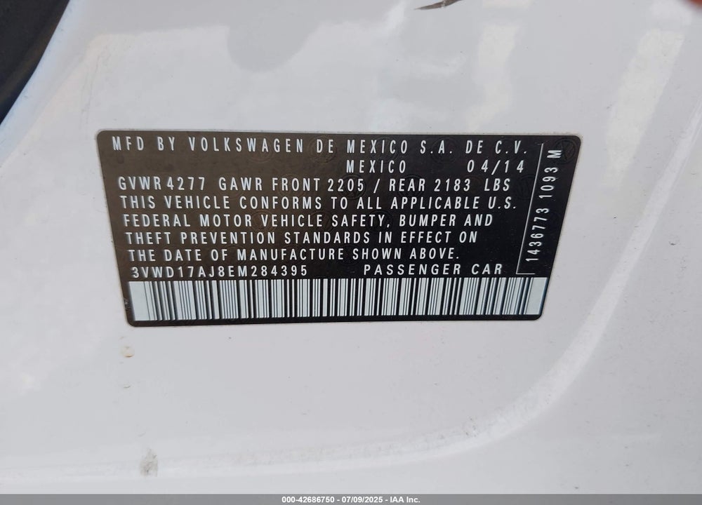 2014 VOLKSWAGEN JETTA 1.8T SE VIN: 3VWD17AJ8EM284395