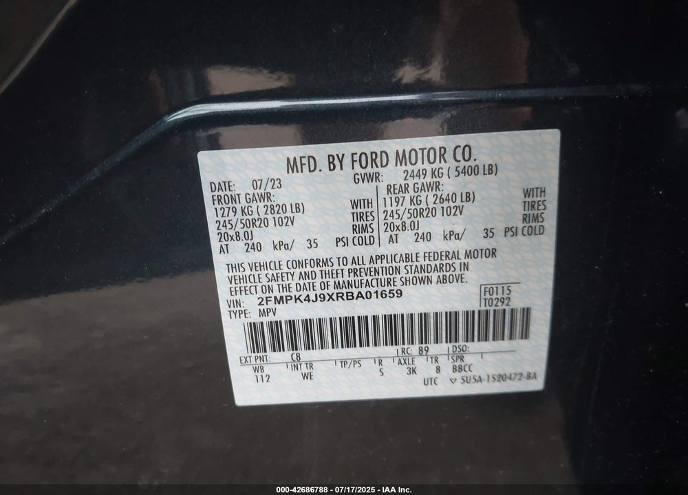 2024 FORD EDGE VIN: 2FMPK4J9XRBA01659