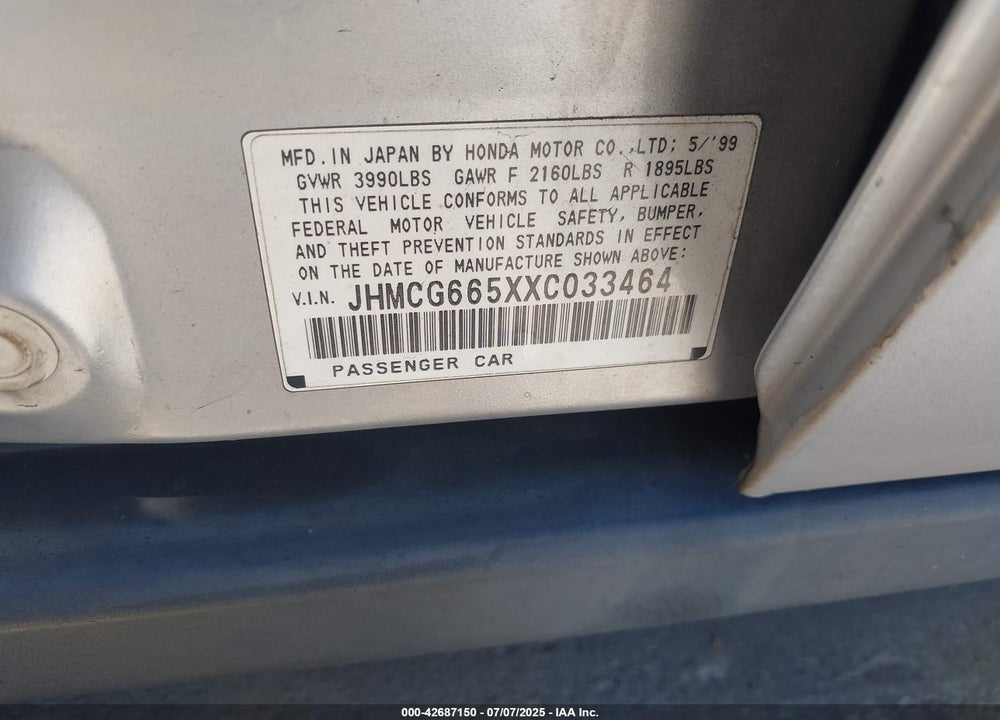 1999 HONDA ACCORD LX VIN: JHMCG665XXC033464