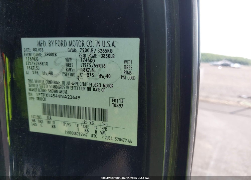 2004 FORD F-150 FX4/LARIAT/XL/XLT VIN: 1FTPX14544NA23649