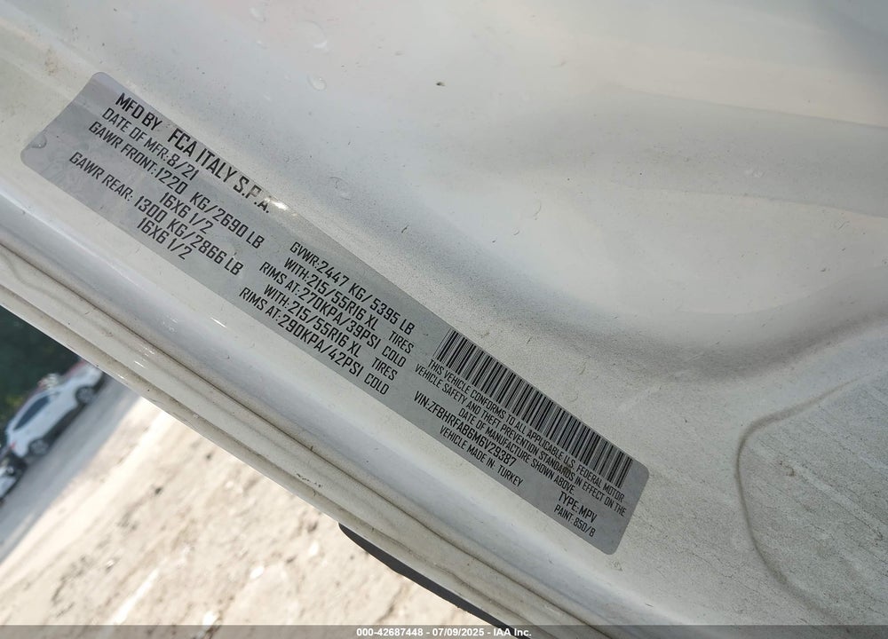2021 RAM PROMASTER CITY VIN: ZFBHRFAB6M6V29387