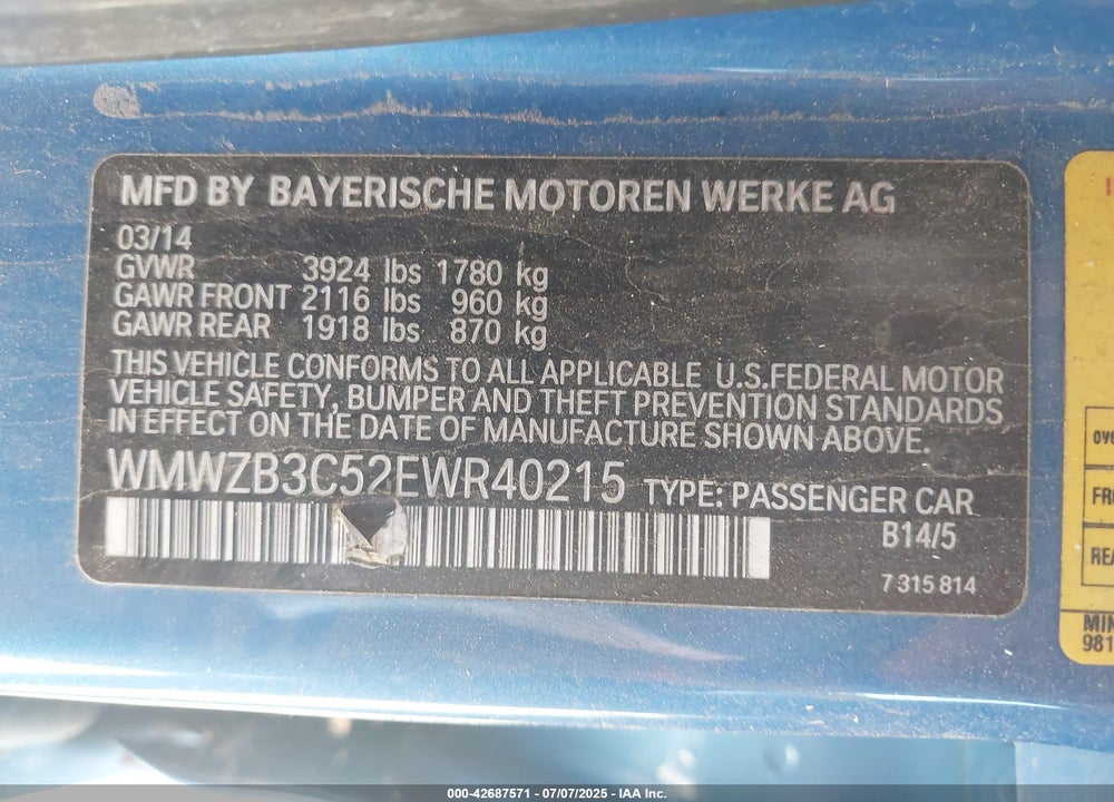 2014 MINI COOPER COUNTRYMAN VIN: WMWZB3C52EWR40215