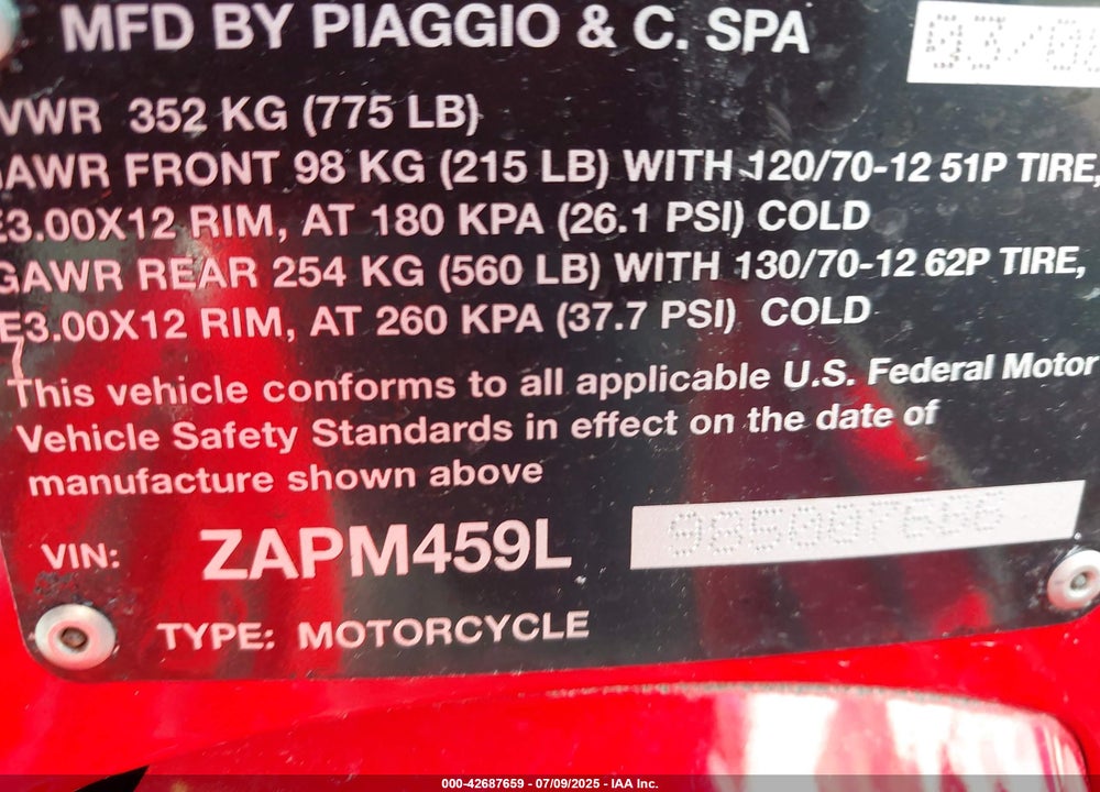 2008 VESPA GTS 250 VIN: ZAPM459L985007686
