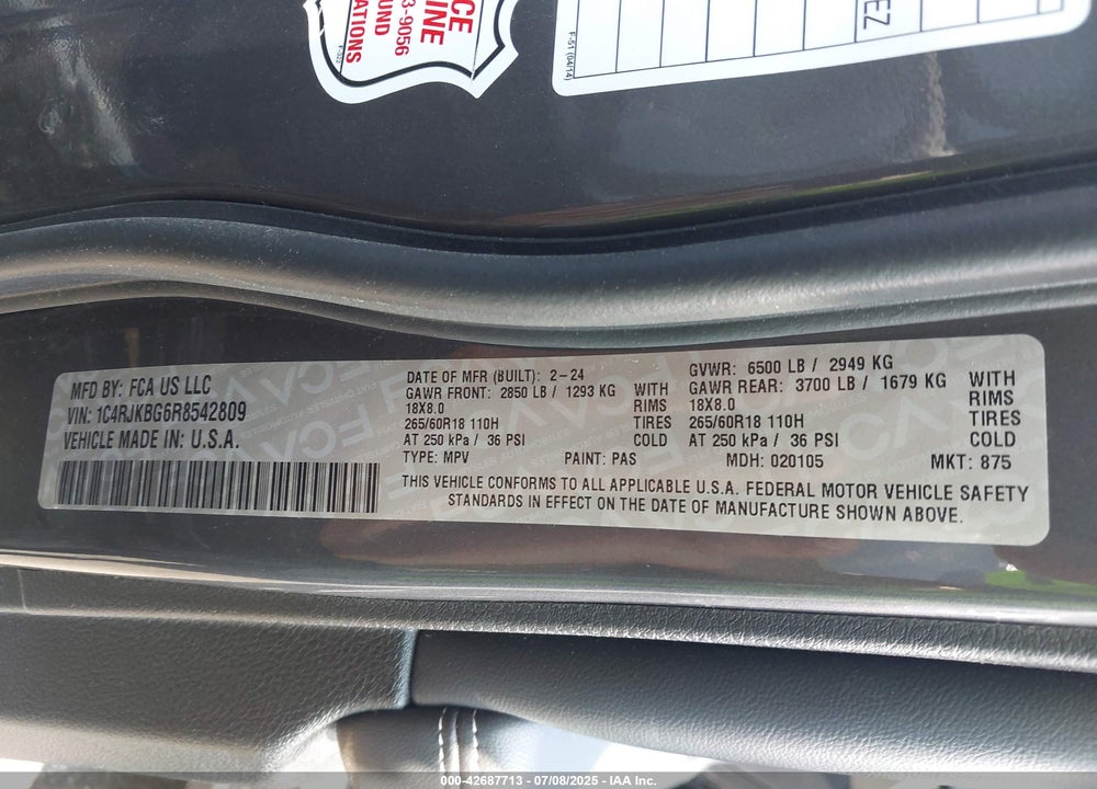 2024 JEEP GRAND CHEROKEE L VIN: 1C4RJKBG6R8542809