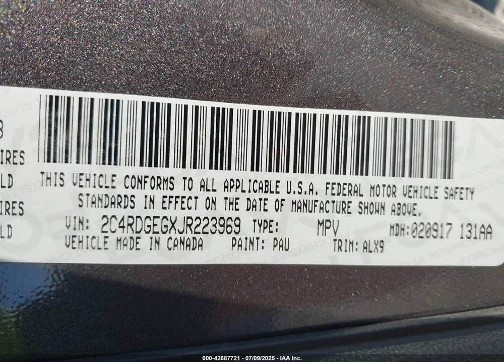 2018 DODGE GRAND CARAVAN VIN: 2C4RDGEGXJR223969