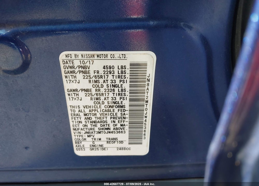 2018 NISSAN ROGUE VIN: JN8AT2MT0JW453663