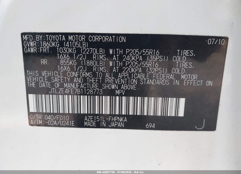 2011 SCION XB VIN: JTLZE4FE7B1128773