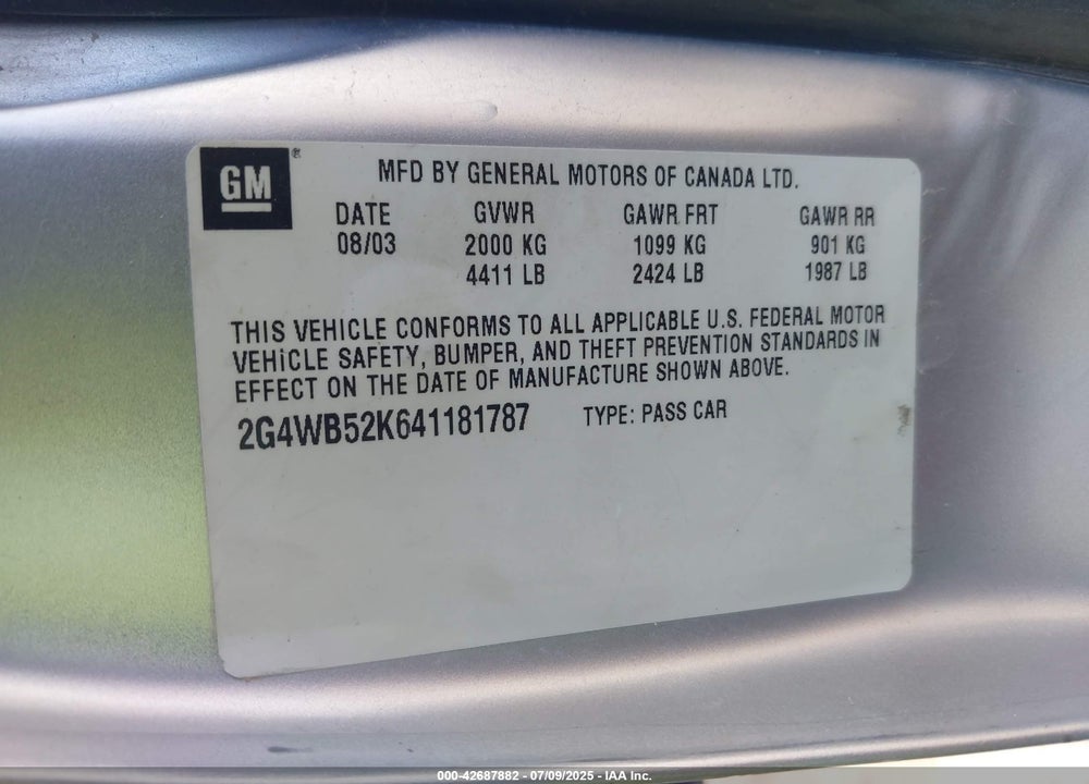 2004 BUICK REGAL LS VIN: 2G4WB52K641181787