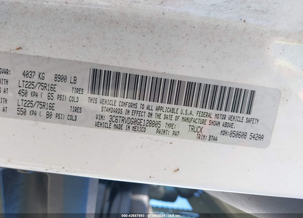 2016 RAM PROMASTER 2500 VIN: 3C6TRVDG0GE128805