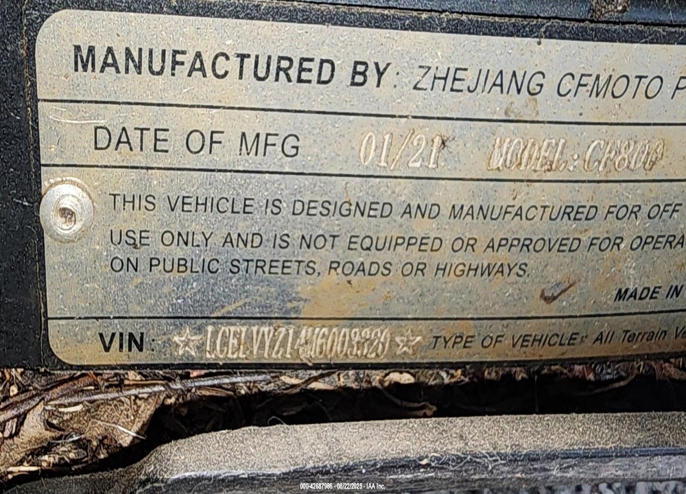 2021 CF MOTO ZFORCE VIN: LCELVYZ14M6003320