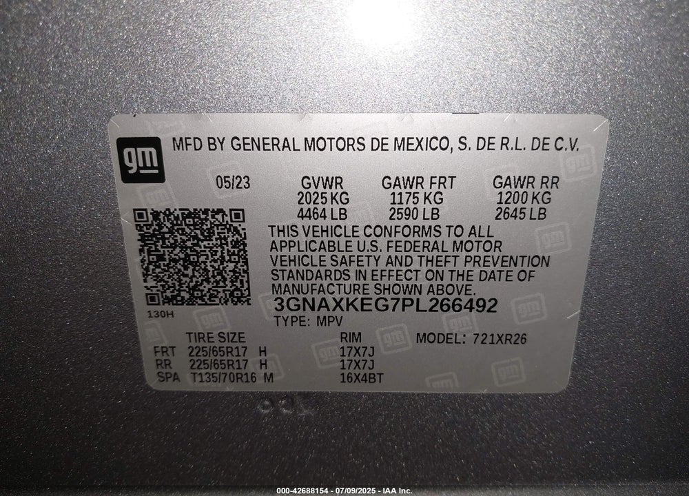 2023 CHEVROLET EQUINOX VIN: 3GNAXKEG7PL266492