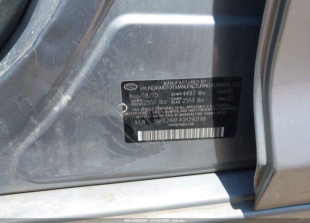 2016 HYUNDAI SONATA VIN: 5NPE24AF4GH290198