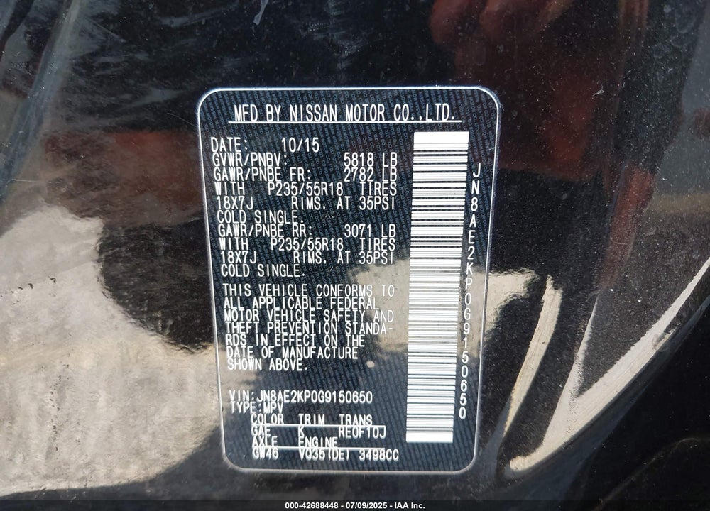 2016 NISSAN QUEST VIN: JN8AE2KP0G9150650