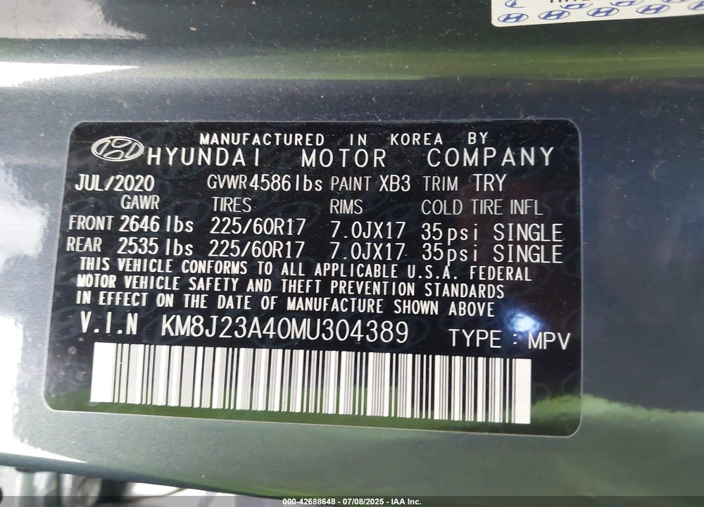 2021 HYUNDAI TUCSON VIN: KM8J23A40MU304389