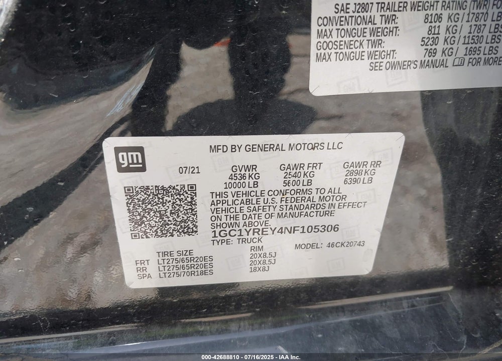 2022 CHEVROLET SILVERADO 2500HD 4WD STANDARD BED HIGH COUNTRY VIN: 1GC1YREY4NF105306