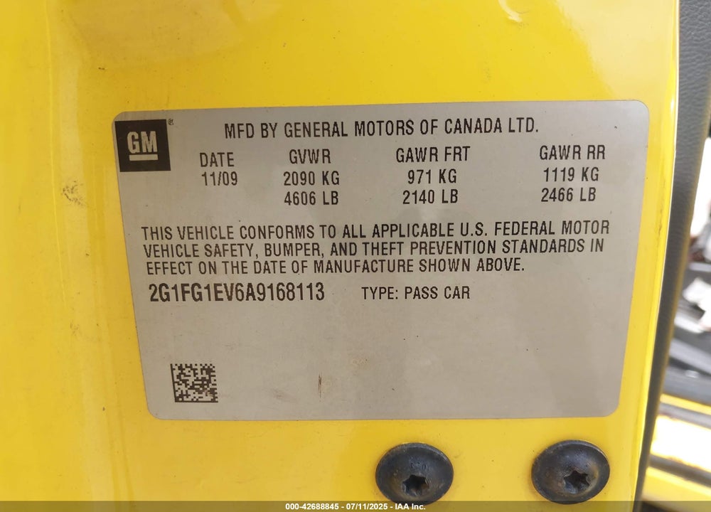 2010 CHEVROLET CAMARO VIN: 2G1FG1EV6A9168113