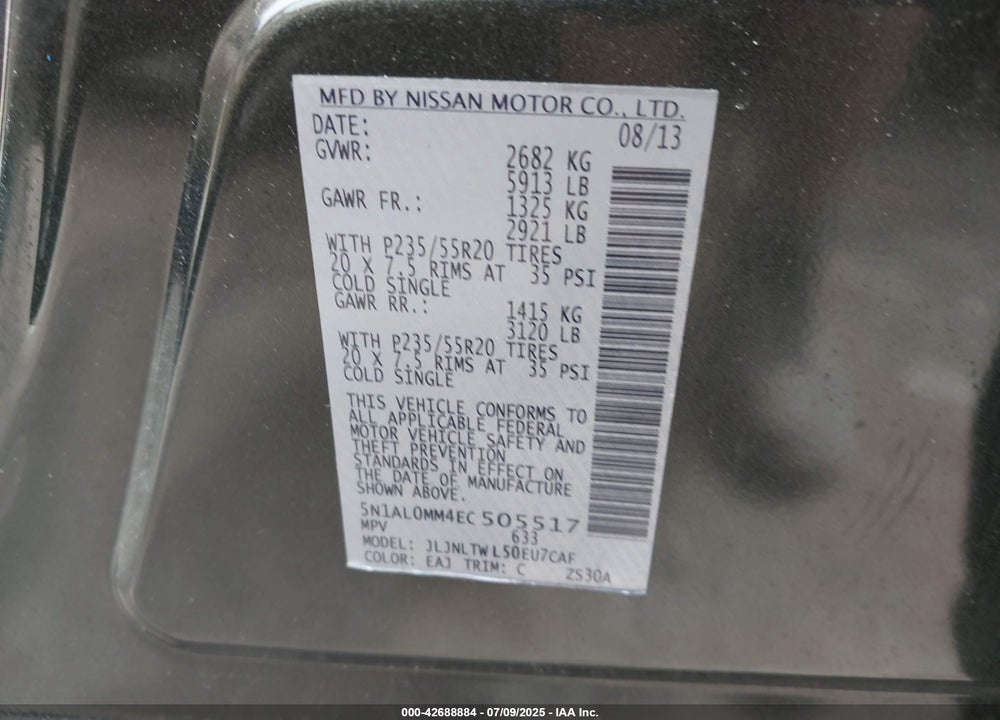 2014 INFINITI QX60 VIN: 5N1AL0MM4EC505517