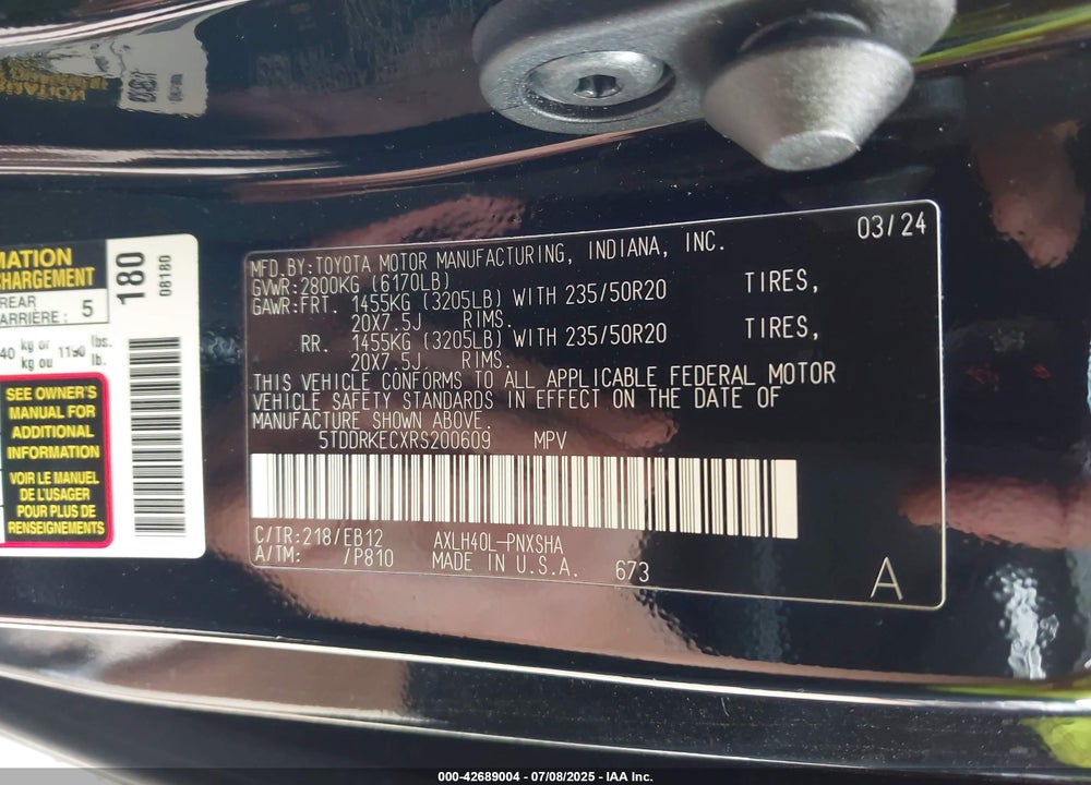 2024 TOYOTA SIENNA XSE VIN: 5TDDRKECXRS200609