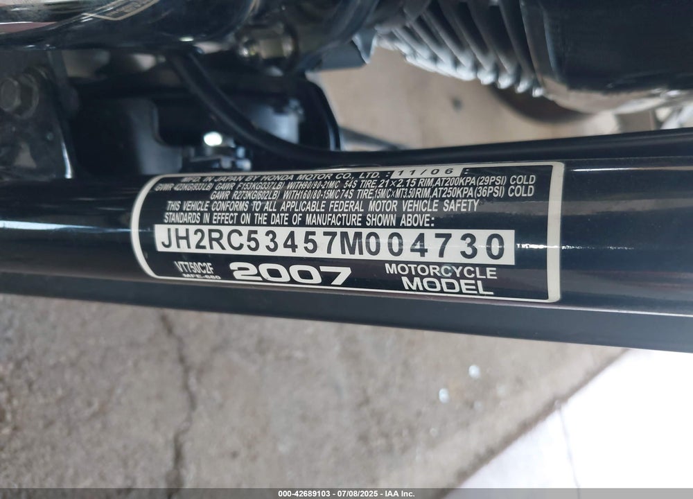 2007 HONDA VT750 C2F VIN: JH2RC53457M004730