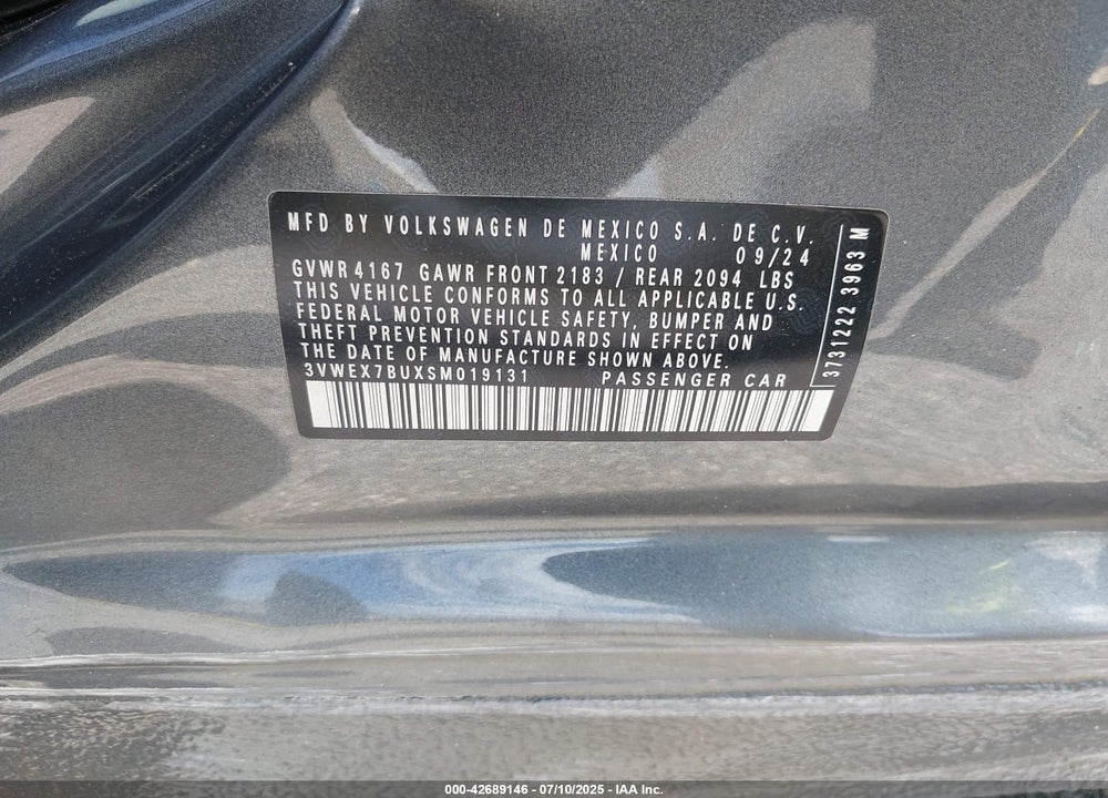 2025 VOLKSWAGEN JETTA VIN: 3VWEX7BUXSM019131